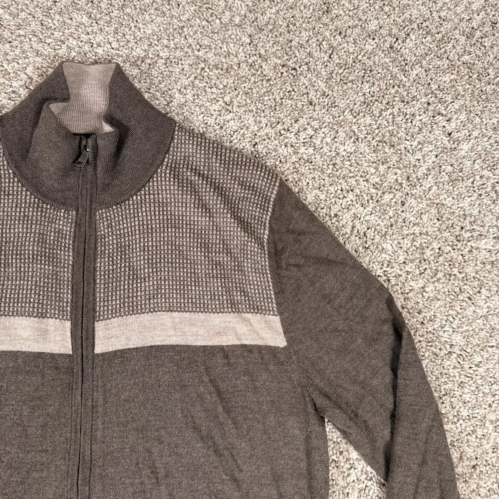 Banana Republic Sweater Mens L Brown Merino Full Zip Mock Neck Academia‎